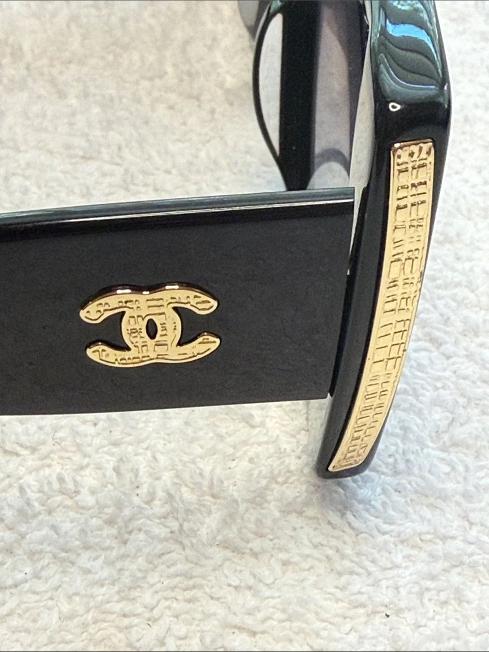 Chanel 5435 Black Gold Rectangle Sunglasses c.622/S6 Made in Italy w Case